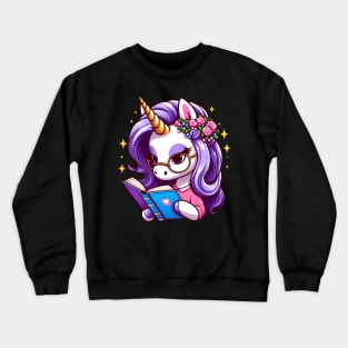 Unicorn Reading Read Reading Librarian Book Crewneck Sweatshirt